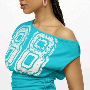 SHEIN Turquoise Off-Shoulder Crop Top